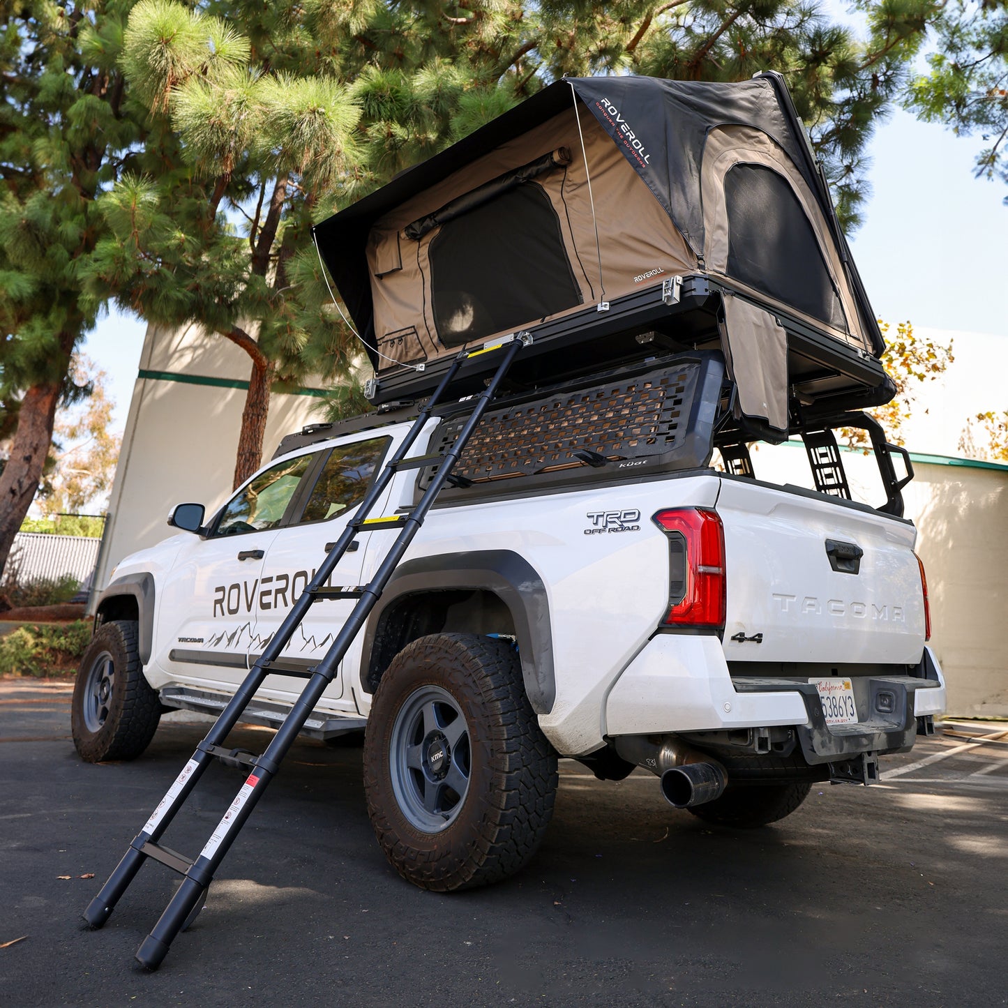 Roveroll Aluminum Side Opening Roof Top Tent-Taupe Body & Black Rain Fly